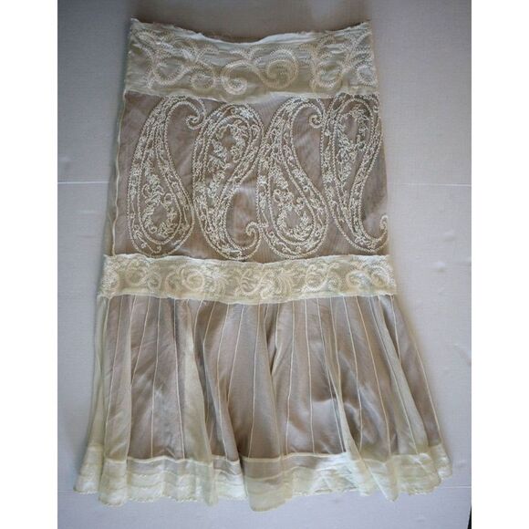 Basil & Maude Women Sz 8 Beige Beaded Heavily Embellished A-Line Midi Skirt - Picture 1 of 6